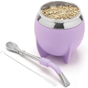 BALIBETOV Yerba Mate Cup And Bombilla Set, Includes Stainless steel Yerba Mate Gourd, Premium Bombilla Mate and Cleaning Brush (Lilac)