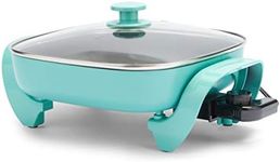 GreenLife 12" 5QT Square Electric Skillet, Glass Vented Lid, Ceramic PFAS-Free Nonstick Interior, Adjustable Temperature Control, Cool Touch Handles, Quick Even Heating, Scratch Resistant, Turquoise