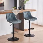 YOUNIKE Bar Stools Set of 2, Modern Barstools for Kitchen Island, Adjustable Swivel Barstools with Back, Faux Leather Padded Bar Stools, Breakfast Counter Height Bar Chairs, Greyish Green