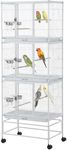 Festisoul 74 Inch Large Bird Cage, Large Flight Aviary with 3 Dividable Compartments for Parakeets Cockatiels Conures Finches, Heavy Duty Breeder Cage with Slide Out Trays for Multi Bird Homes, White