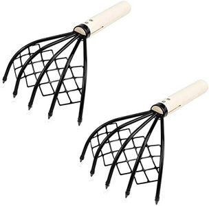2Pcs Claw Rake with Mesh Net,5- Tine Steel Clamming Claws Seafood Digging Rake Shell Clam Digger Handle Clam Scraper Tool for Beach