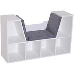 HOMCOM 6-Cubby Kids Bookcase with Seat Cushion, Corner Bookcase with Reading Nook for Playroom, Home Office, Study, Grey