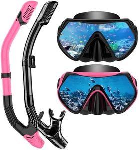 Snorkeling Gear for Adults, Snorkel Set Scuba Diving mask Dry-Top, Adult Swimming Goggles with Nose Cover, HD Tempered Glass Panoramic Anti-Leak Anti-Fog (Black+Pink)