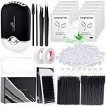 Eyelash Extension Supplies Kit with Lash Extension 0.07D Curl Mix 7-15mm,Professional USB Lash Fan Eye Gel Pads Tweezers Mascara Brushes Glue Ring Tapes Mini Applicators for Beginner