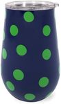 kate spade new york Insulated Stainless Steel Wine Tumbler, 16 Ounce Double Wall Tumbler, Blue Stemless Travel Cup with Lid, Sonnet Dot