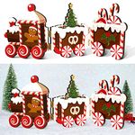 Jetec Christmas Train Table Top Decor Christmas Wooden Decoration Indoor Triple Folding Screen Rustic Wood Sign Decor Xmas Gingerbread Man Candy for Table Centerpiece Holiday Fireplace Home Decor