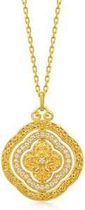 CHOW SANG SANG 999 24K Gold Cultural Blessings Auspicious Four Leaf Clover with diamond Necklace for Women 47cm 95469N