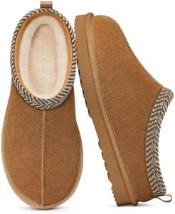 Litfun Genuine Suede Slippers for Women Fuzzy Memory Foam House Shoes Winter Warm Mini Boots Indoor and Outdoor, Chestnut 42