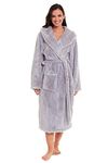 Daisy Dreamer Womens Snuggle Fleece Dressing Gown Robes Extra Long Super Soft Cuddly Velvet Touch Plush Bathrobe Gowns For Ladies, Snuggle Grey Medium 12-14