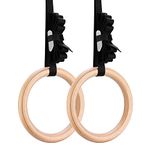 Yimidear® Wooden Gymnastic Rings Gym Rings with Adjustable Long Buckles Straps - Workout for Home Gym & Cross Fitness - Great for Your Muscle Ups, Pull Ups & Strength Training