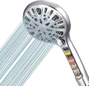 TAMEFOX Filtered Shower Head, 9 Spray Setting Handheld Showerhead with High Pressure Spray Against Low Pressure Water Supply, 15 Stage Water Softener Filters for Hard Water Remove Chlorine (Chrome)