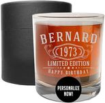 Personalized Etched 11oz Whiskey Glass - Custom Engraved Bourbon Gifts for Men Him - Customized Gifts for Boyfriend Husband - Customizable Groomsmen - Dad Birthday - Cocktail Rocks Glass, Bernard