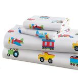 Wildkin Kids 100% Cotton Twin Sheet Set for Boys & Girls, Bedding Set Includes Top Sheet, Fitted Sheet, and One Standard Pillow Case, Bed Sheet Set for Cozy Cuddles (Trains, Planes & Trucks)