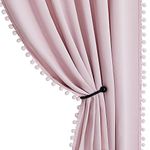 StangH Blackout Pink Curtains for Bedroom 84 inches Long, Thermal Insulated Pompom Curtains for Baby Girls/Nursery Room, Energy Efficient Panels for Living Room, W52 x L84, 2 Panels