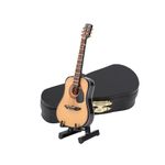 Miniature Guitar, Mini Wooden Miniature Guitar Model with Guitar Stand and Case for Home Office Ornament Gift(10CM)