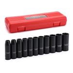 CASOMAN 11 Pieces 1/2-Inch Drive Deep Impact Socket Set, 6-Point, Metric, 10mm to 24mm