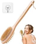 Yes Cart Back Scrubber for Shower - Soft 2 in 1 Shower Brush with Long Handle | Natural Bristles Bath Brush | 40cm Back Brush Long Handle for Shower l Back Scrubbers for Use in Shower