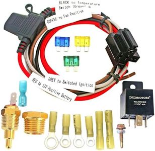 Electric Fan Wiring Kit Electric Fan Relay Kit with Thermostat Radiator Fan Sensor Switch Electric Cooling Fan Thermostat Kit Temperature Sensor Switch 185 On 175 Off, 40 AMP Waterproof Relay Kit