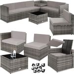 TecTake® Rattan Garden Furniture Set with 6 Chairs, 1 Table and 1 Garden Storage Box, Outdoor Patio Furniture, Conservatory Chairs and Table Set, Modular Sofa for Garden, Balcony, Patio - grey