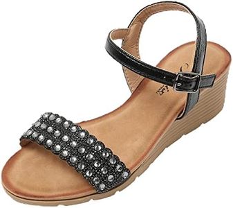 JOMIX Sandales Femme Sandales Réglable Sandales Femme été Sandales Compensées Femme élégantes Confortables pour Maison Piscine Plage (Noir, 39)