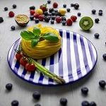 City to Cottage® Navy Blue Striped Pottery | Handmade Hand Painted | Glazed Ceramic 10inch/25.5cm Flat Dinner Plate | Unique Dinnerware