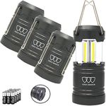 Gold Armour 4 Pack Portable LED Camping Lantern Flashlight with Magnetic Base - Emits 500 Lumens - Survival Kit Gear for Emergency, Hurricane, Power Outage with 12 aa Batteries (Gray)