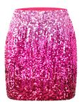 MANER Women's Sequin Skirt Sparkle Stretchy Bodycon Mini Skirts Night Out Party, Pink/Rose Red/Red, Large