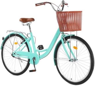 GarveeLife 26 Inch Beach Cruiser Bike for Women, Womens Bike with Basket 1 Speed, Step Through Bikes, Commuter Bicycle Women Adult with Adjustable Seat Green