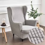 Highdi Wingback Chair Covers 2 Piece Stretch Wing Chair Slipcover, Solid color Jacquard Thicken Strandmon Sofa Cover Furniture Protector for Armchair Chairs Living Room Bedroom Hotel (Grey)