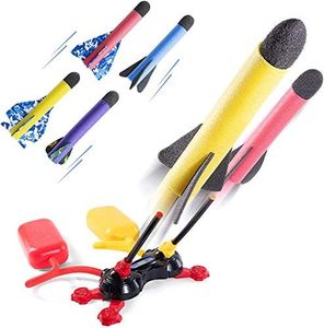 Prextex Double Air Rocket Launcher for Kids - 6 Foam Rockets with Stunt Planes, Double Launcher Stand, & Launch Pad - Exciting Outdoor Fun for Children - Shoots Up to 60M - Perfect Stocking Fillers