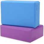 H&S High Density Yoga Blocks - Set of 2 - Purple and Blue Firm EVA Foam Bricks - Gymnastics Block for Muscle Pain and Stress