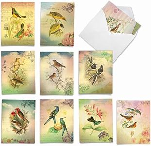 Songbird Notes: 10 Assorted Blank All Occasions Note Cards Explore Images of Floral Arrangements Centered Around Beautiful Birds, with Envelopes. AM6948OCB-B1x10