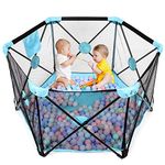 Hadwin Baby Playpen, Foldable and Portable Play Yard for Baby Toddlers, Activity Centre with Breathable Mesh and Storage Bag，Indoor&Outdoor Safe Playard, 6 Panel