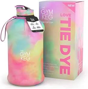 THE GYM KEG Sports Water Bottle (2.2 L) | Half Gallon | Carry Handle | Big Water Jug for Sport | Large Reusable Water Bottles | Ecofriendly, Tritan BPA Free Plastic, Leakproof (Love Tie Dye)