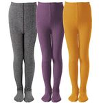 EPEIUS Girl Tights Thick Cable Knit Leggings Kids Girl Warm Cotton Pantyhose Big Girl Stockings Dress Tights School Uniform Tights,Yellow Dark Grey Purple,8-10 Years