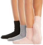 LA Active Fuzzy Socks - 3 Pairs - Non-Skid Anti-Slip Grip for Home & Hospital (Pink/Grey/Black, L/XL)