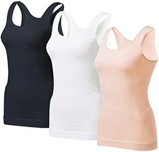 EUYZOU Women's Tummy Control Shapewear Tank Tops - Seamless Body Shaper Compression Top, Black/White/Nude 3pk, 3X-Large