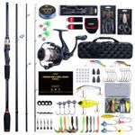 Goture 4 Pieces Travel Fishing Rod with Case, Carbon Fiber Spinning Fishing Pole Pre-spooled Spinning Reel 66Pcs Lure Set, Fishing Rod Kit for Travel Saltwater Freshwater Trout, Bass 2.4M