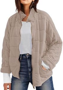 Wefebi Womens Dolman Quilted Lightweight Jackets Full-zip Stand Collar Loose Warm Winter Outwears with Pockets(Khaki-M)