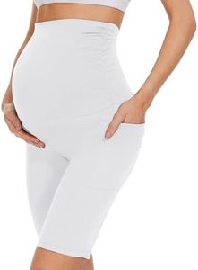 QGGQDD Maternity Shorts Over Belly with Pockets – 8” High Waisted Pregnancy Workout Biker Shorts Women, White S