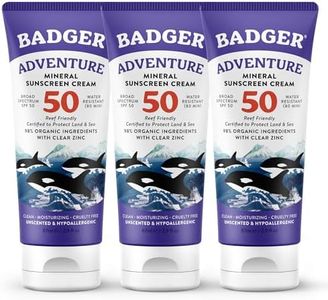 Badger Biodegradable Reef Safe Sunscreen, SPF 50 Unscented Zinc Oxide Sunscreen, 98% Organic Ingredients, Water Resistant Adventure Sport Sunblock, 2.9 fl oz, 3-Pack