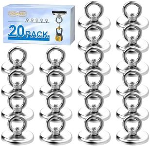 VNDUEEY Strong Magnetic Hooks 20 Pack, 100 lbs (45 KG) Pulling Force Rare Earth Neodymium Fishing Magnets with Countersunk Hole Eyebolt, Heavy Duty Magnets Hook for Home, Workplace, Garage, Kitchen