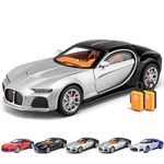 COCOBLINC 1 24 Bugatti Atlantic Model Car Sports Car Exclusive Alloy Metal Pull Back Die-Cast Car Diecast Metal Pullback Toy Car with Openable Doors & Light Music Toys for Kids - Silver