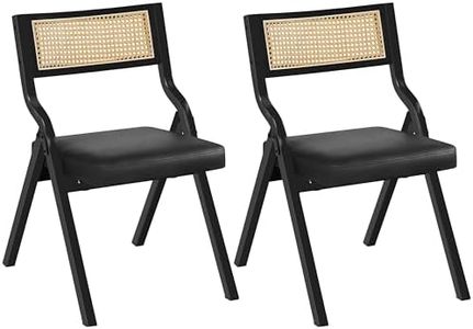Yaheetech Lot de 2 Chaises Pliantes en Cannage, Chaises de Salle à Manger Rembourrées en Similicuir, Structure en Métal, 150 KG, Design Contemporain, Chaises pour Fêtes, Mariages, Pique-Niques Noir