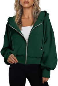 Trendy Queen Womens Full Zip Up Hoodie Lightweight Cropped Sweatshirt Fall Outfits Slouchy Drop Shoulder Comfy Casual Gym Workout Athletic Jackets Winter Fashion Maternity Clothes 2026 Dark Green L