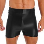 CHICTRY Men's Dry Fit Running Compression Tight Sport Short Pants Glossy Spandex Seamless Leggings Black L