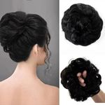 Akashkrishna Human Hairs Messy Bun Scrunchie For Women Girls (Pack of 1, Natural Black,High Density)