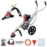 BU-KO 52cc Petrol Strimmer with Mounted Push Wheel Garden Tool Including: Petrol Strimmers, Petrol Brush Cutter, Wheeled Strimmer with Grass String Trimmer & 3-Tooth Blade