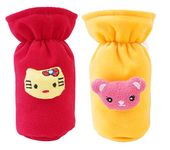 DA Anushi Soft Plush Stretchable Baby Feeding Bottle Cover Easy to Hold Strap with Cute Animated Cartoon| Suitable for 60-125 Ml Feeding Bottle(Yellow-Dark Red)