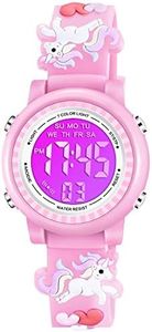 Venhoo Kids Watches for Girls Boys 3D Cartoon 30M Waterproof 7 Color LED Digital Child Wrist Watch Gifts for Girls Kid-Pink